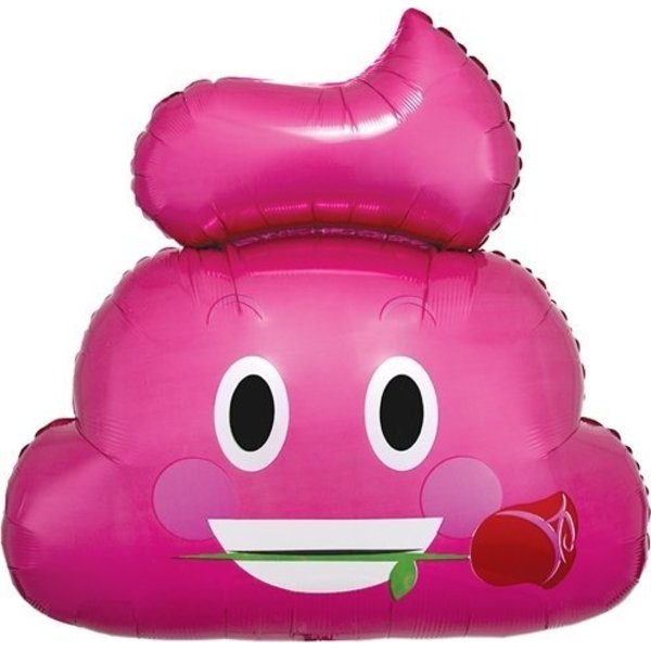 Loonballoon Balloons, 25 inch Emo POOP, Emoticon Pink Poop Balloon with Rose LOON-LAB-01275-01-N-P
